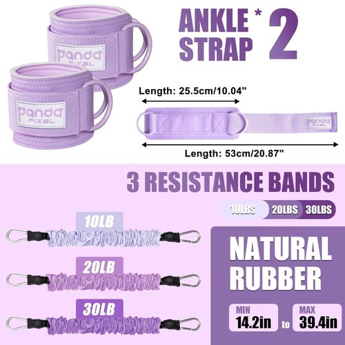 Leather Weight Lifting Belt（purple-m）+Ankle Resistance Bands with Cuffs（purple-10-30 lbs）