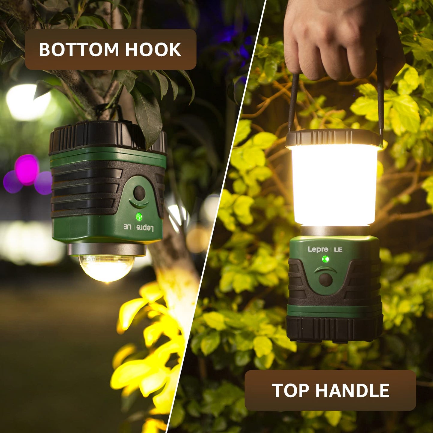 LE Bundle - 2 Items: 1000LM LED Camping Lantern Rechargeable, 4400mAh Power Bank & LED Rechargeable Camping Lantern, 7 White & RGB Light Modes, 2 Packs