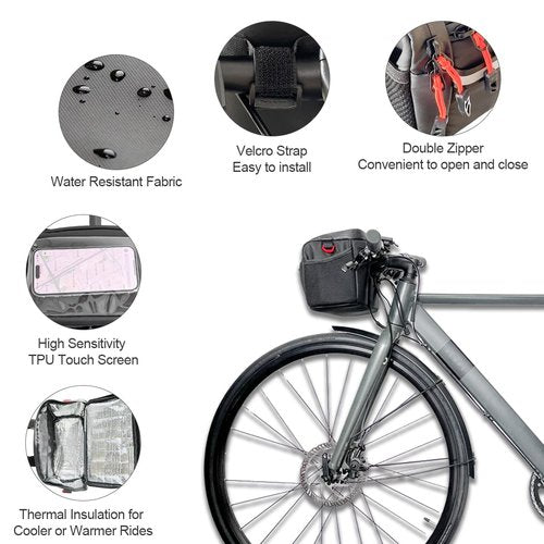 Danuosie Insulated Bike Handlebar Bag, Water Resistant Bicycle Cooler Storage with Touch Screen Phone Holder, Reflective Large Cycling Front Pouch, Shoulder Bag for Outdoor Hiking Mountain Road Bike