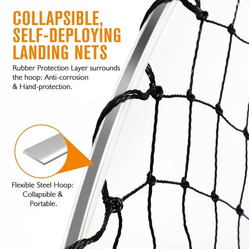 Dovesun Drop Net for Pier Fishing Nylon Portable Pier Net for Bridge Fishing Foldable Landing Neting Kit with Poly Rope Carabiners Stainless Steel Ring Soft Steel Hoop Size 31"