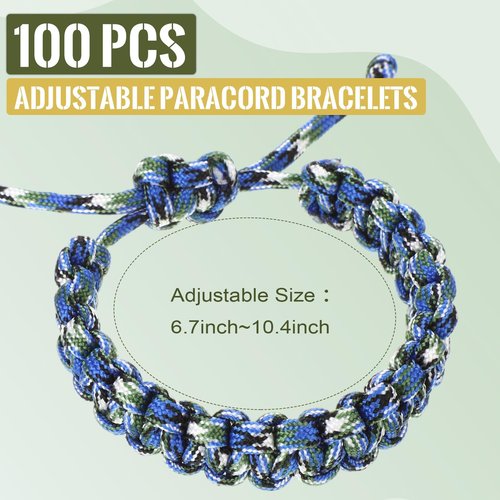 Remuuly 100 Pcs Survival Paracord Bracelet Adjustable Friendship Braided Bracelets Camo Paracord Bracelet Army Party Favors Parachute Cord for Men Outdoor Camping Climbing Gift