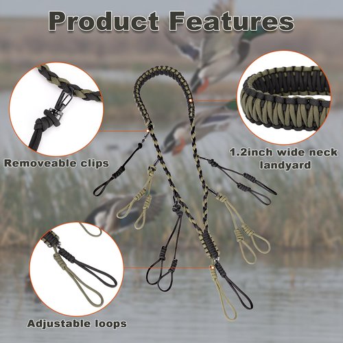 Ideagle Duck Call Lanyard, Duck Hunting Accessories with 11 Adjustable Loops, Holds 11 Duck Calls,Comfort Neck Call Lanyard for Hunting Predator Ducks-with 2 Keychains