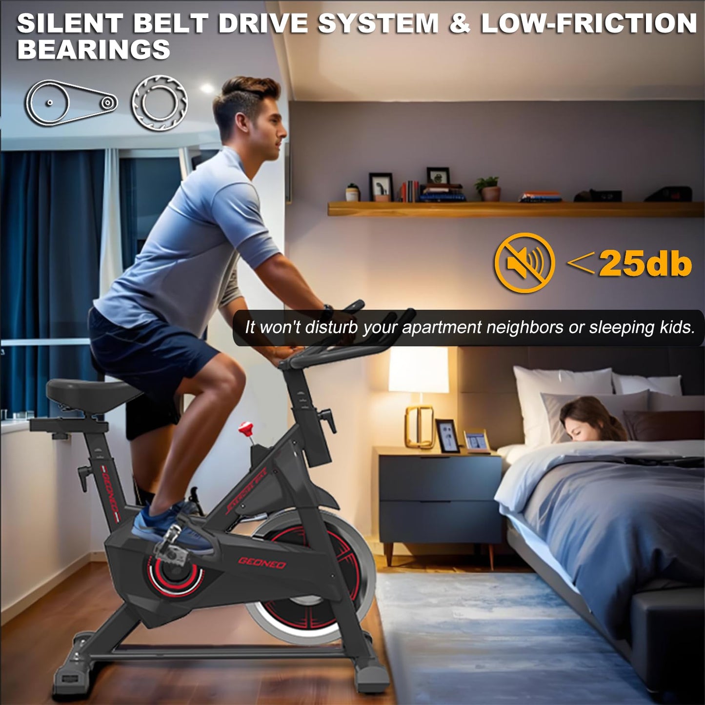 Exercise Bike, Adjustable Resistance Silent Belt Drive, Indoor Cycling Bike for Home Cardio, Fitness Stationary Bike with Tablet Mount & Comfortable Seat Cushion