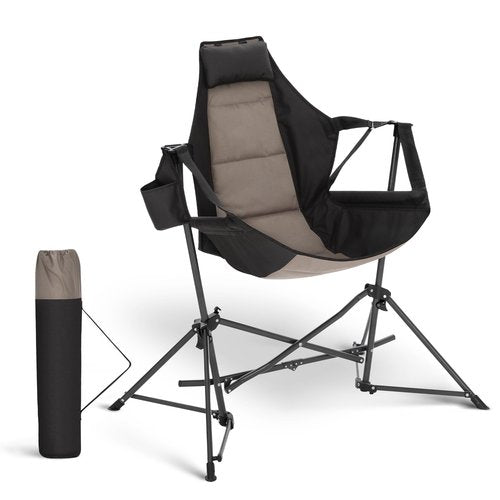 HIGH POINT SPORTS Hammock Camping Chair, Adjustable Back Swinging Chair, Folding Outdoor Rocking Chair, Heavy Duty Portable Camp Chair with Cup Holder and High Back for Adults, Black