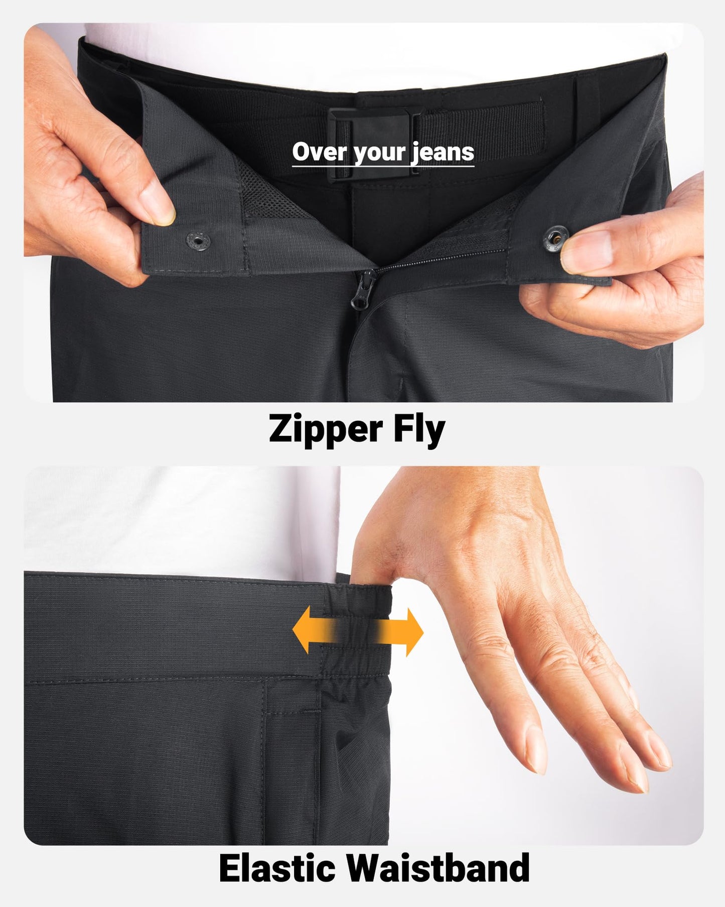 33,000ft Men's Rain Pants Full Zip Waterproof Pants Breathable Rain Over Trousers for Outdoor Hiking Golf Work Black