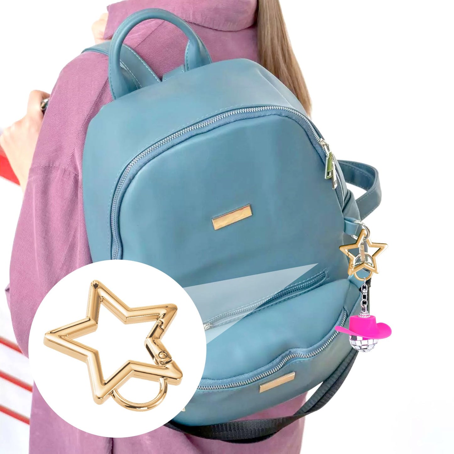 Isslly 2 PCS Star Carabiners, Zinc Alloy Heavy Duty Star Shaped Keychain Clip with 2 Sizes, Carabiner Clip for Camping, Hiking, Fishing - Light Gold