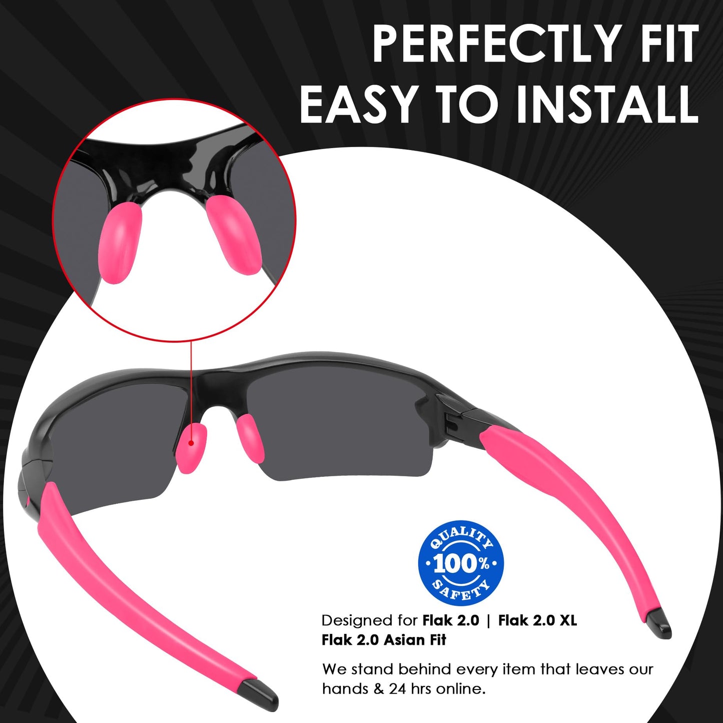 BLAZERBUCK Sock Kits Earsocks & Nosepieces for Oakley Flak 2.0 OO9295/Flak 2.0 XL OO9188/Flak 2.0 Asian Fit OO9271 Sunglasses - Black + Pink Red