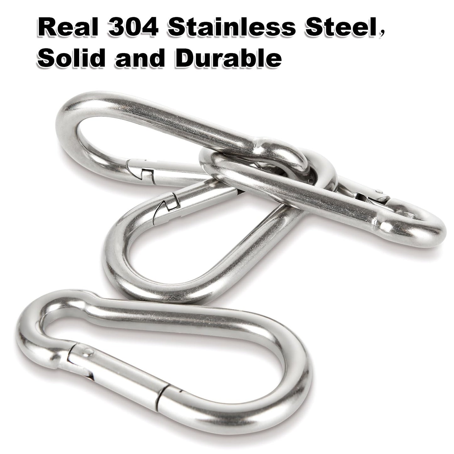 10 PCS M10 Spring Snap Hook Heavy Duty 4 Inch 304 Stainless Steel Carabiner Clip 770lbs Capacity Keychain Quick Links, 10mm Quick Carabiner Clips for Backpack, Hammocks, Camping and Swing