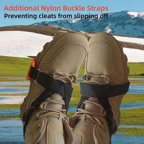One Fit All Ice Cleats, Quick Slip On Traction for Shoes and Boots Sizes 3.5-10.5, Everyday Use Mid-Sole Ice and Snow Grips with Add On Straps, Ideal for Men Women and Kids Hiking Walking Commuting