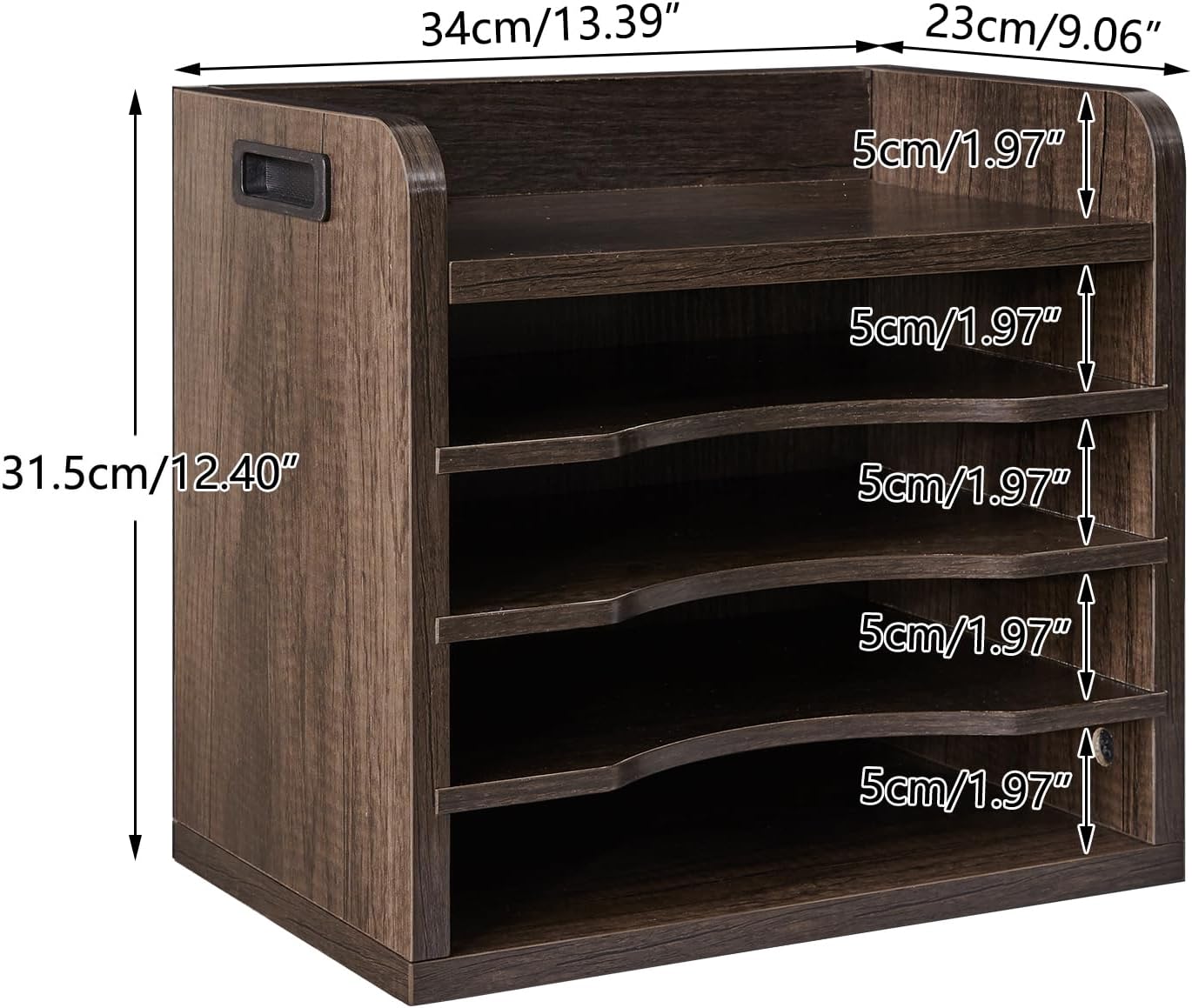 YMYNY Desktop File Organizer with Handle, Document Letter Mail Tray Sorter with 3 Adjustable Shelves, 5 Tiers Paper Holder for School Home Office Desk, Rustic Brown,13.4 * 12.4 * 9.06" UHBC006H