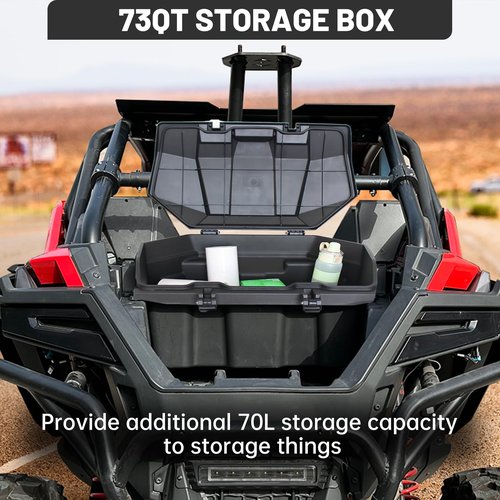 CUSAUTV 73QT Rear Cargo Box Storage Box Compatible with Polaris RZR PRO XP/Turbo R 2020-2023 Accessories, UTV Forward Cargo Storage Bin Water Resistant Tool Bed Box with Lid Repalce #2883751