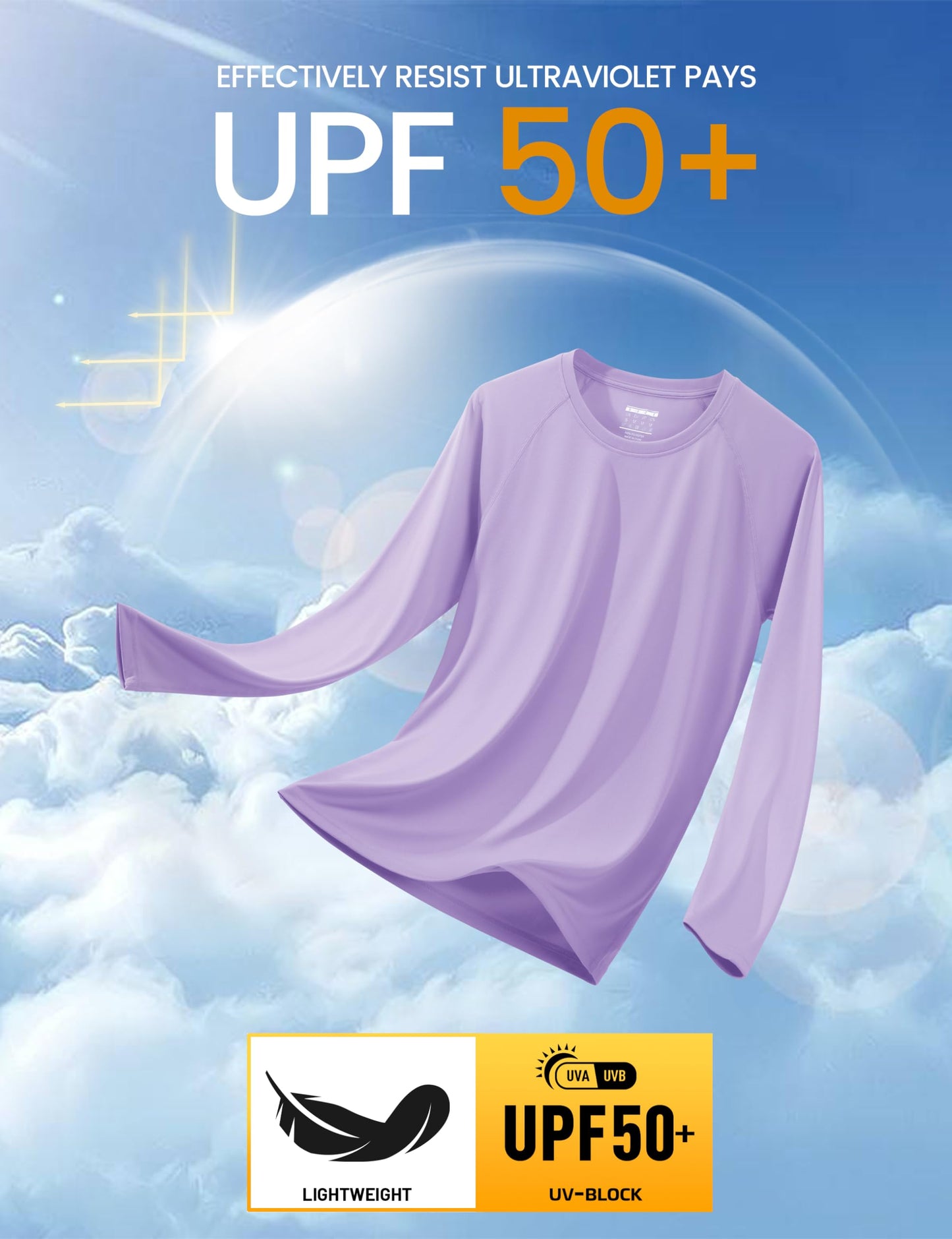 MAGCOMSEN Long Sleeve Shirt Men UV Protection Shirt for Men Quick Dry Shirts Men Polyester T-Shirt Light Purple,3XL