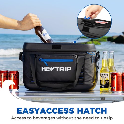 HEYTRIP 60 Can Soft Cooler Bag, Soft Sided Insulated Cooler Hard Lid & Base Portable Beach Ice Chest with Shoulder Strap Leakproof Camping Cooler(Black)