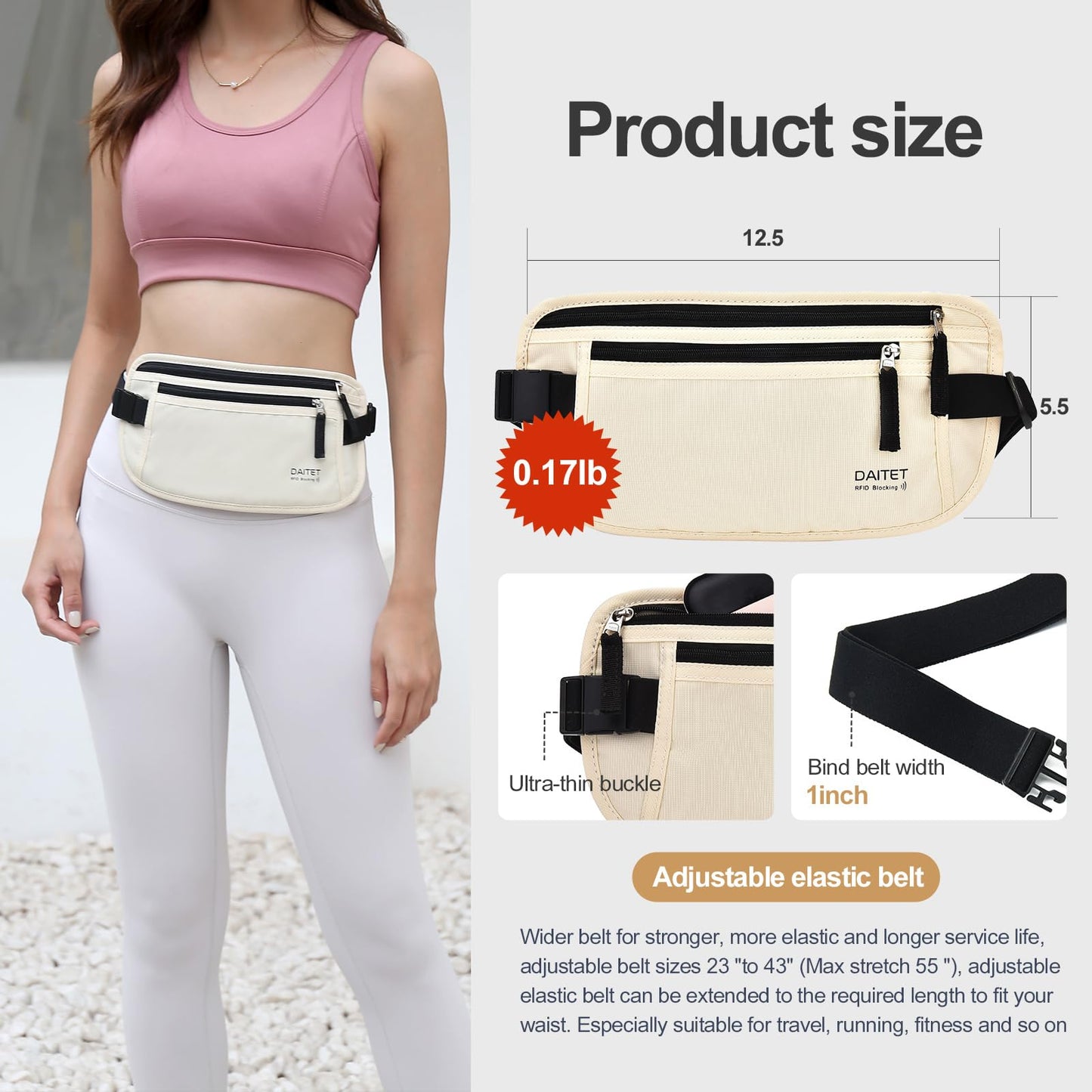 Money Belt for Travel - RFID Slim Passport Holder Travel Pouch Concealed， Anti-theft