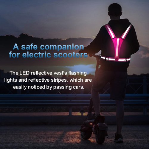 ELLUMIN LED Reflective Running Vest Gear, Rechargeable 5 Lights Colors High-Visibility Gear with Adjustable Waist/Shoulder for Man Woman Night Running Cycling Walking Dogs(Pink & Green)