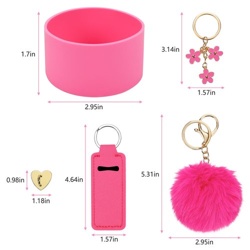 Water Bottle Boots Cover Mini Hooks Lipstick Sleeve Pouch Pom Daisy Charm Keychain Compatible with Stanley Tumbler, Siliocne Water Bottle Boots for Stanley Tumbler Cup 40oz.(Hot Pink)