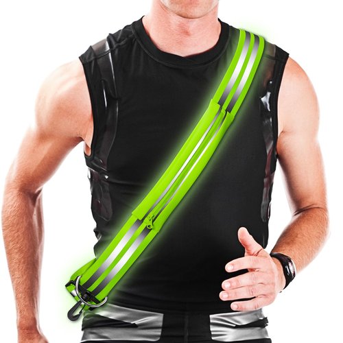 Reflective Sash with Running Belt - Night Walking Safety Gear, Reflective Running Gear for Men Women Kids, High Visibility Reflective Vest with Waterproof Running Phone Holder - Adjustable & Durable