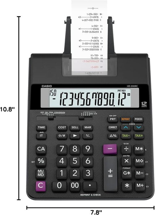 Casio HR-200RC – Desktop Printing Calculator with Dual-Color Print & 150-Step Check | Cost/Sell/Margin, Tax & Calendar | New Version of HR-150TM | Ideal for Accounting & Retail