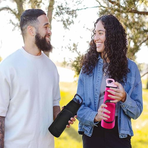 NUENSS-ROR Neoprene Water Bottle Slevee 34 oz Portable Insulated Water Bottle Sling Holder Bag Waterproof Anti-Slip Anti-Scratch Slevee Cover Compatible with Simple Modern Water Bottle (Black, 34oz)