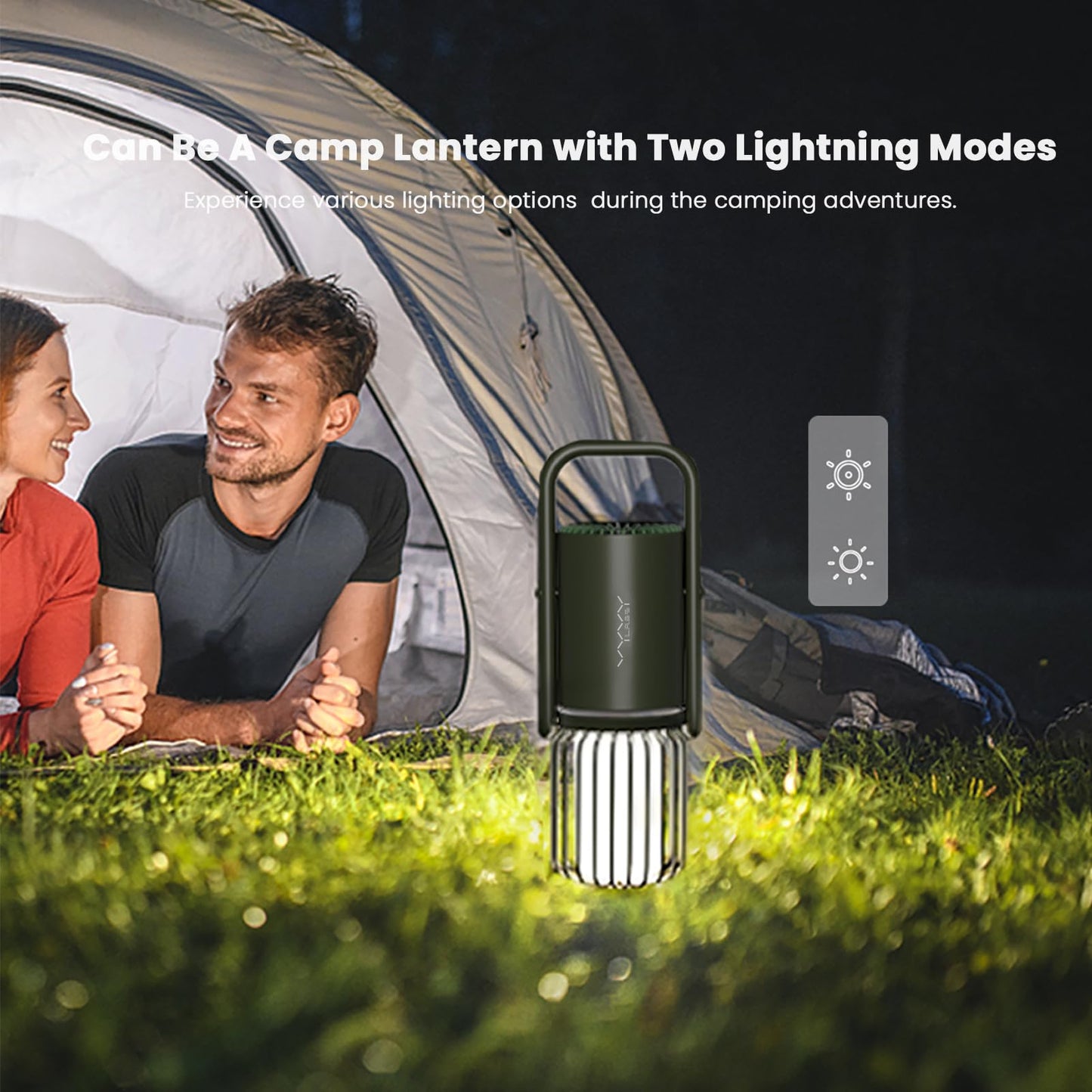 Vyvylabs Multifunctional Camping Lantern 4-in-1 - LED Rechargeable Lantern, Outdoor Bluetooth Speaker, 8000mAh Power Bank, 3 Light Modes - Black - IPX5 Waterproof
