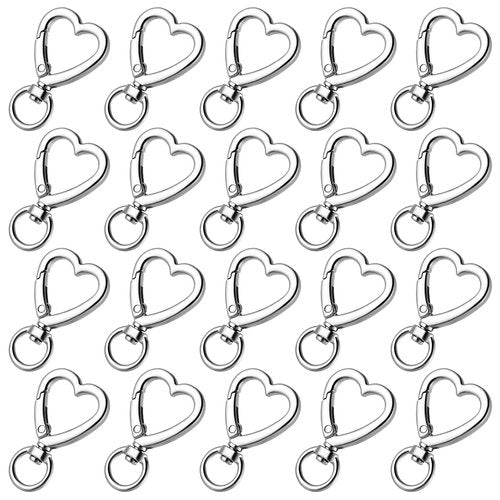 Metal Heart Shape Keychain, 20pcs Sliver Heart Carabiner Clips for Keys, Snap Hook Keychain Clip for Wristlets, Card Holders and Picture Keychains