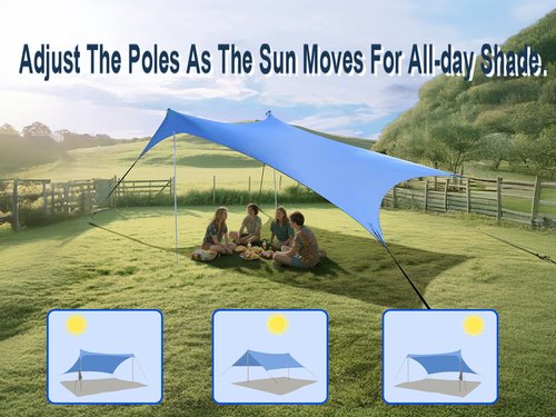 BESTSET 10×10ft UPF50+ Beach Tent Sun Shelter, Windproof Stable Outdoor Pop Up Beach Shade Canopy for Camping, Fishing, Backyard Fun or Picnics, 2 Poles