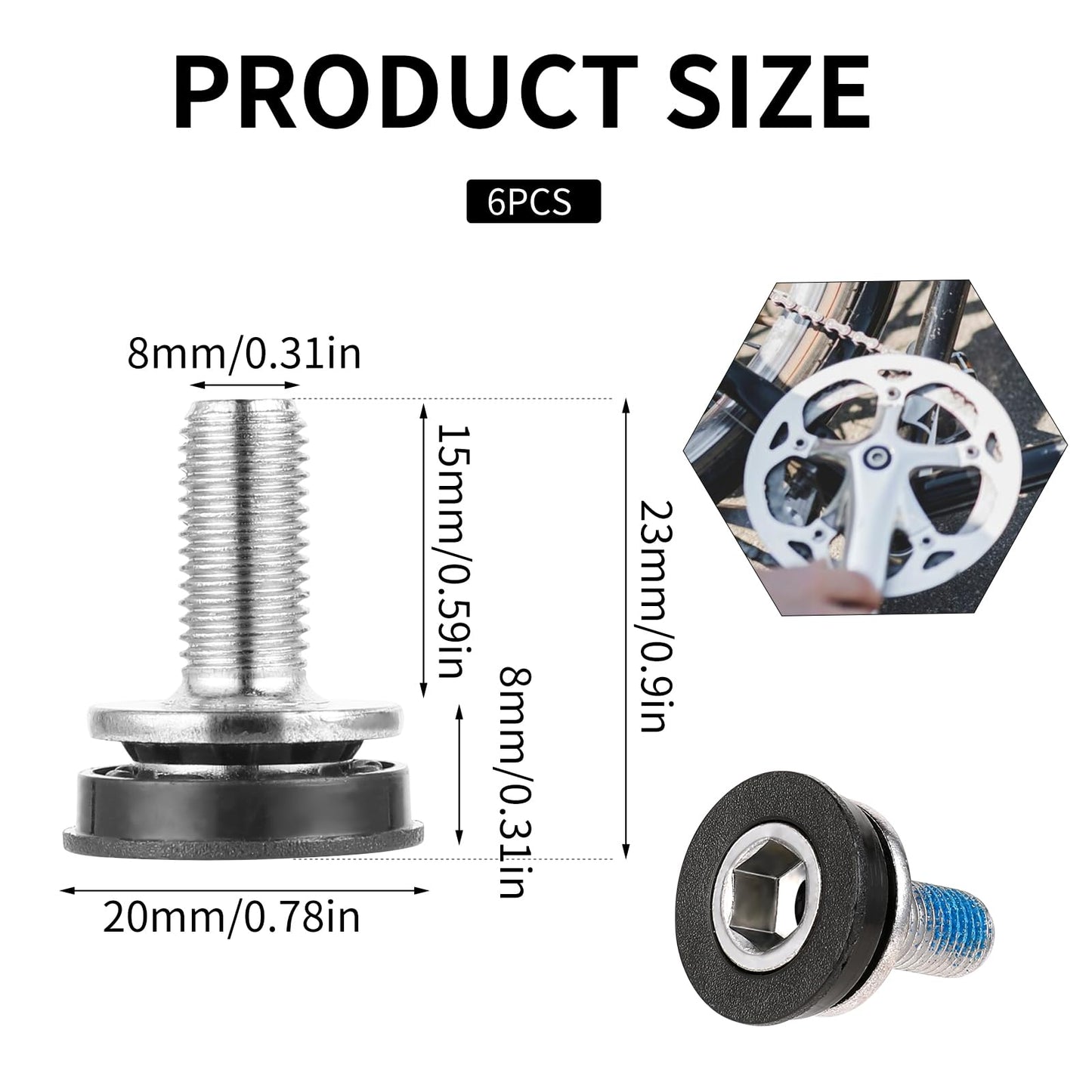 6 Pcs 8mm Bike Hex Crank arm Fixing Bolt Crank Arm Fixing Bolts Bike Hex Crank Screws with Caps Bottom Bracket Screws for Square Cranksets