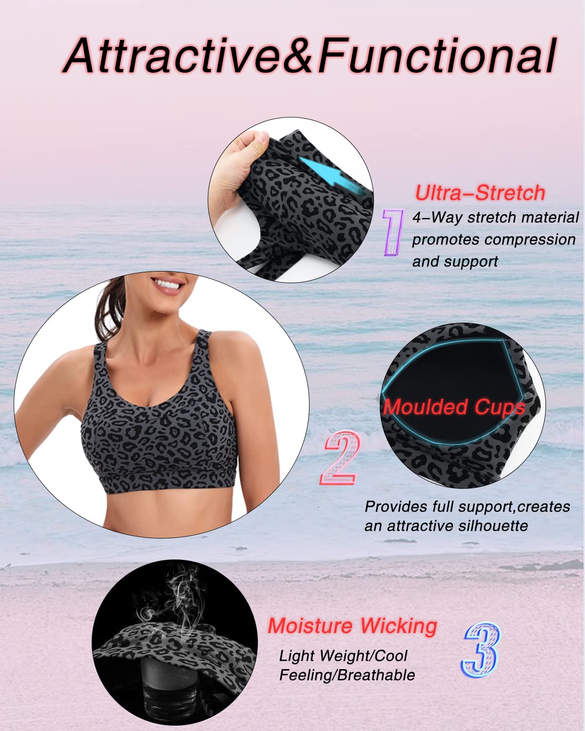 RUNNING GIRL High Impact Sports Bras for Women,Racerback Bra Workout Crop Tops for Women(WX2667 Leopard Print,3XL)
