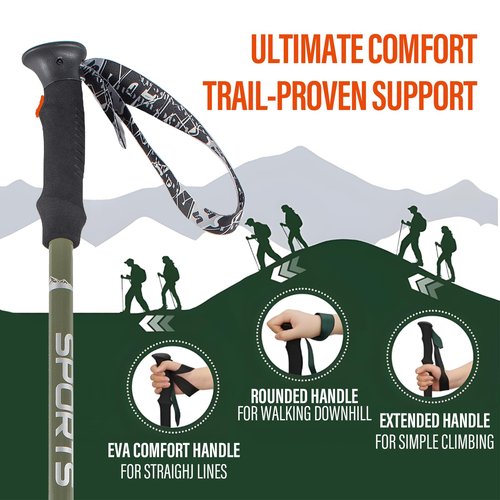 TFO 3-Section Telescopic Trekking Poles - 2PCS Carbon Fiber Monopod Walking or Hiking Sticks with with Accessories Mount and Adjustable Quick Locks