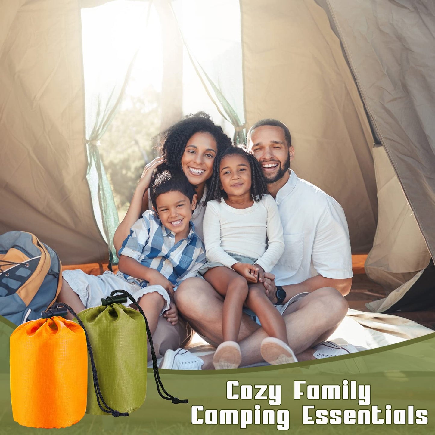 8 Pack Emergency Sleeping Bag Lightweight Thermal Survival Sleeping Bag Waterproof Emergency Blankets Portable Bivy Sack Survival Gear for Outdoor Camping Hiking Adventure, Green and Orange