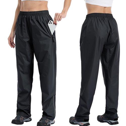 Women's Rain Pants Waterproof Hiking Pants, Lightweight Windproof Rain Over Pants for Golf, Fishing, Hiking, Outdoor Work (Black, XL)