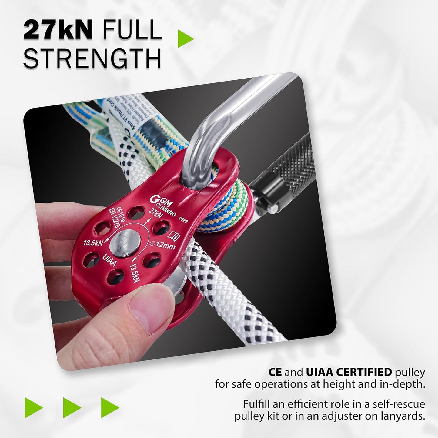 GM CLIMBING Fixed Micro Pulley 27kN CE UIAA Certified Slack Tender for Hitch Tending