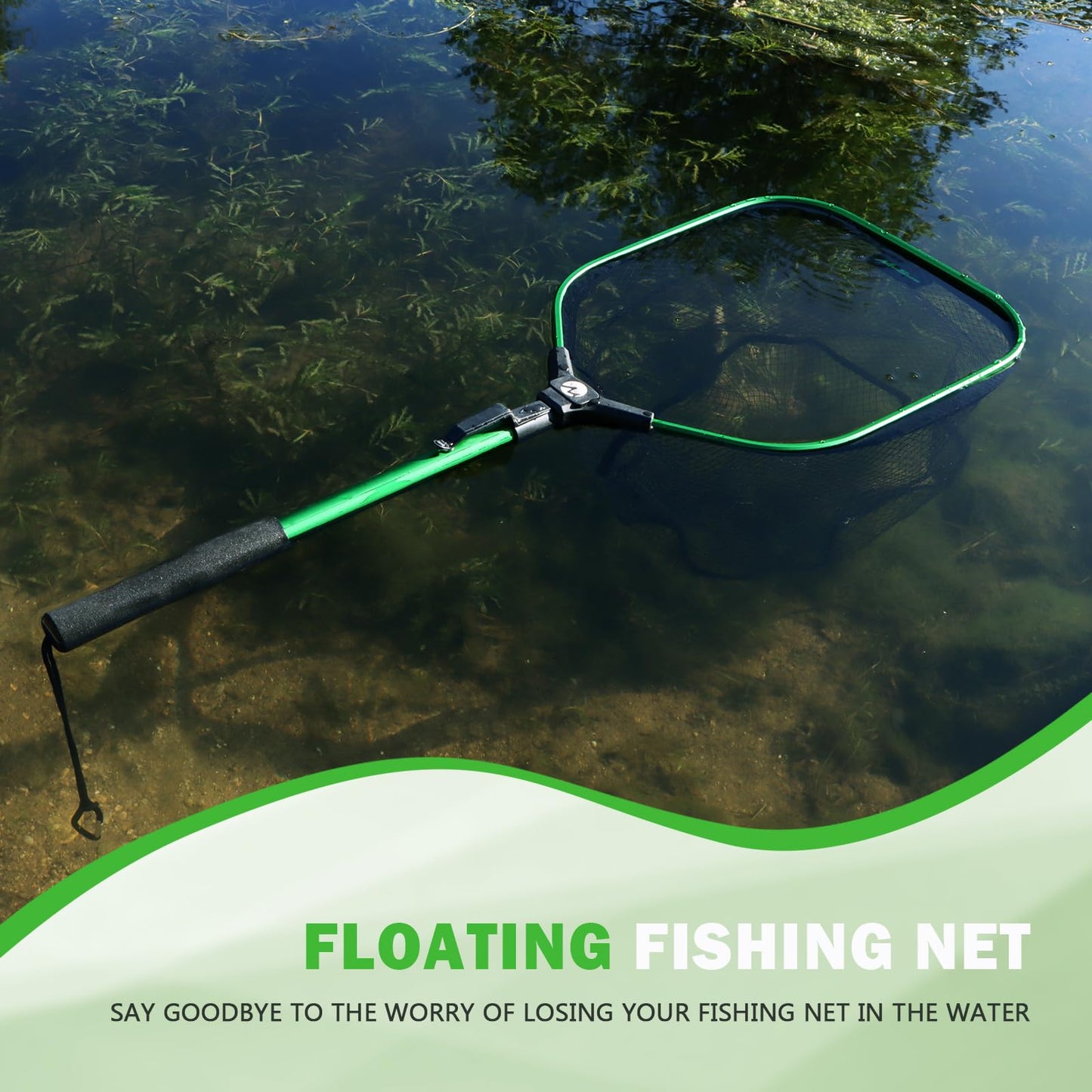 MoiShow Floating Fishing Net Fish Landing Net, Fishing Nets for Fish, Kayak Fishing Net with Third-gen Upgrade Locking Switch - Lightweight Rubber Coated Fish Net for Easy Catch & Release