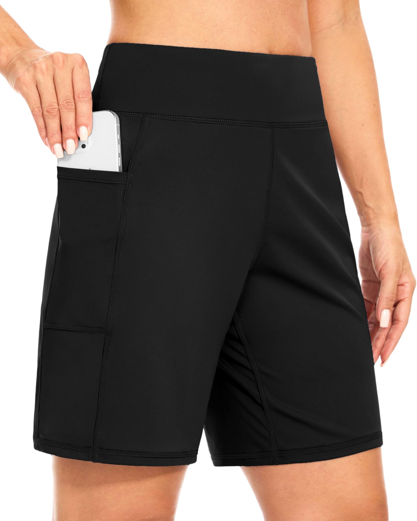 Blouty Women's 7" Bermuda Shorts with Pockets High Waisted Stretch Athletic Long Shorts for Women Workout Casual