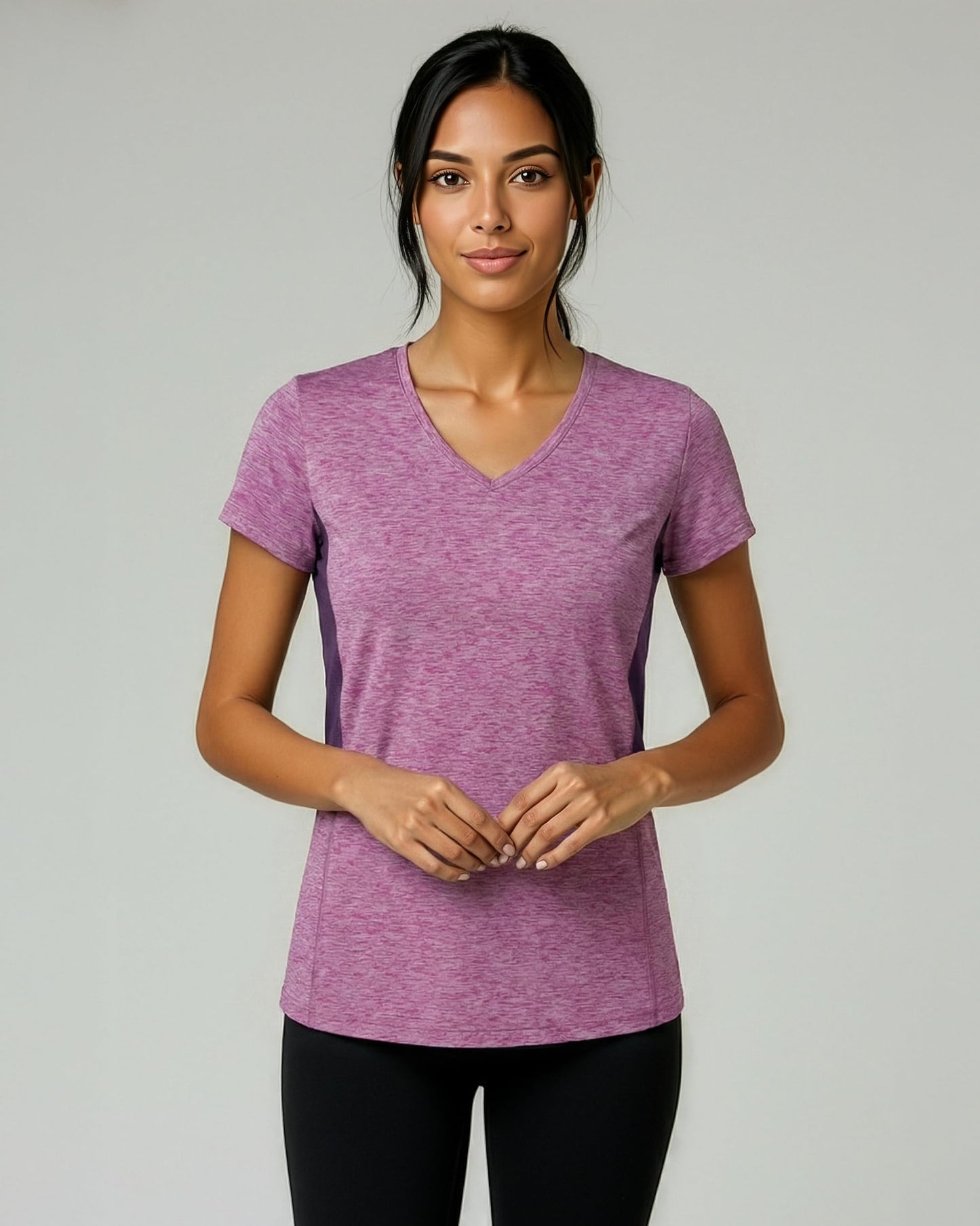 Real Essentials 5 Pack: Women's Dry-Fit Short Sleeve V Neck T Shirt Workout Fitness Yoga Top Tee, Set 4, XXL