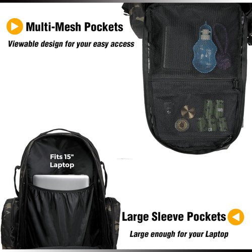 DBTAC Tactical Backpack 50L Large Classic Army 3-DAYS Assault Pack Molle Bag for Outdoor Hiking/Travel/Work (Black Camo)