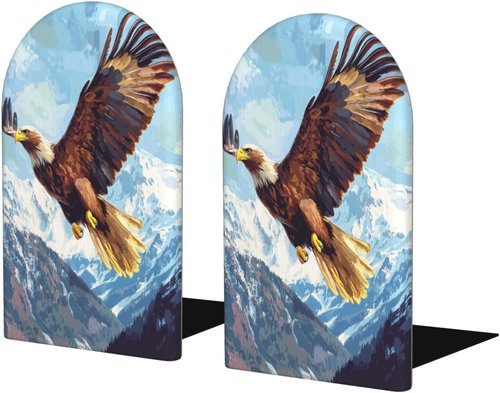 Eagle Soaring in The Sky Bookends for Shelves 2 Pcs Wooden Book Stopper Organizer for Home Office Libraries