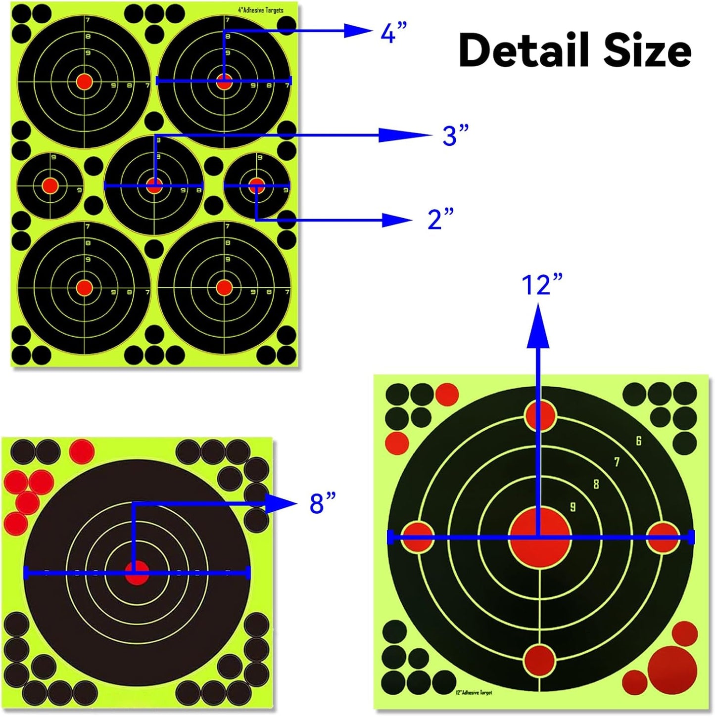 Splatter Shooting Targets Stickers, 20PCS & 4 Styles Adhesive Reactive Target Paper with Yellow Splatter Impact for BB Pellet Airsoft Guns Silhouette Targets Bull's-Eye Target