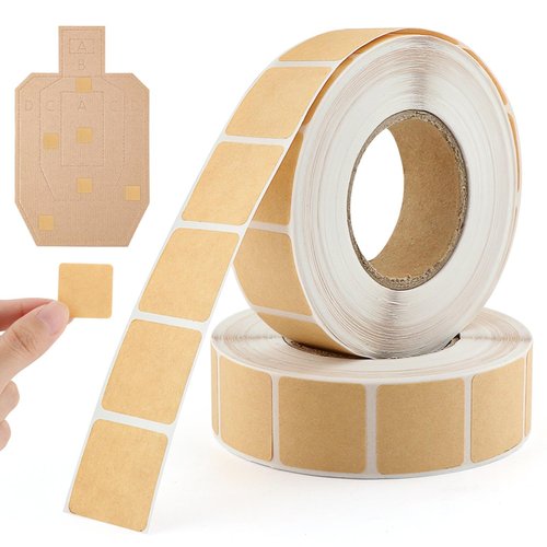 EMVANV 2000pcs/2 Rolls Target Pasters, Square Self-Adhesive Target Stickers for Shooting Range Practice (Brown, Craft Paper)