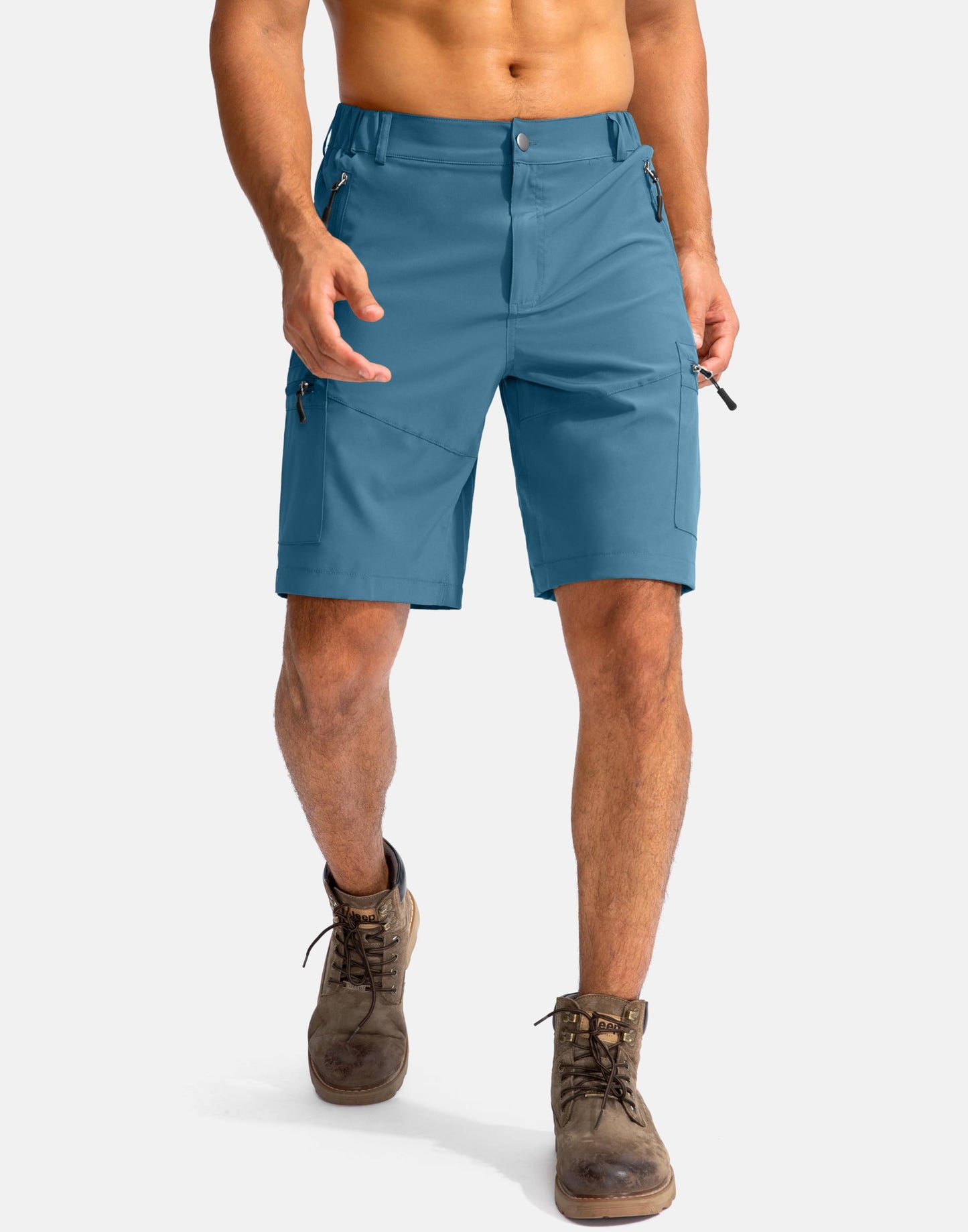 Pudolla Men's Hiking Cargo Shorts 9" Lightweight Outdoor Work Shorts for Men Travel Golf Camping Casual with 5 Zipper Pockets(Sea Blue Medium)