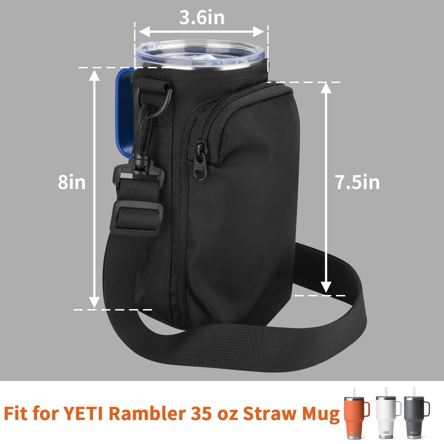 Xxerciz Water Bottle Carrier Bag for YETI Rambler 35 oz Straw Mug, Nylon Water Bottle Holder Pouch with Adjustable Strap and Phone Pocket, Tumbler Carrier Sling Bag for Outdoor Travelling Camping