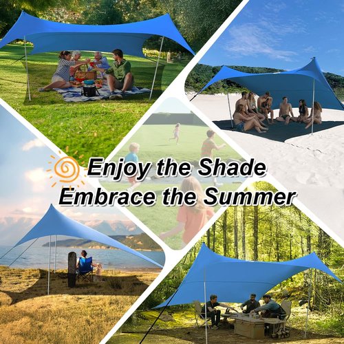 BESTSET 10×10ft UPF50+ Beach Tent Sun Shelter, Windproof Stable Outdoor Pop Up Beach Shade Canopy for Camping, Fishing, Backyard Fun or Picnics, 2 Poles