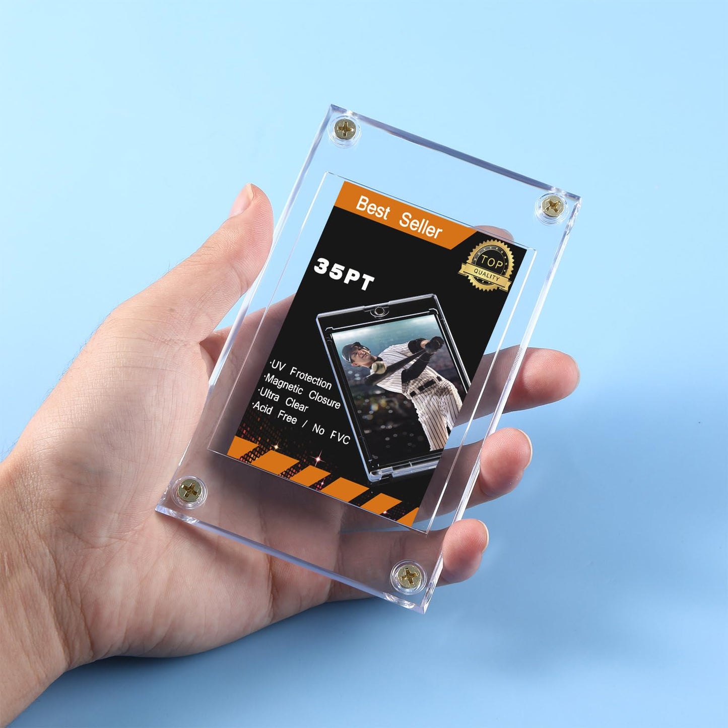 Jetec 40 Pieces Trading Card Protector Baseball Screw Card Holder 35 Pt Acrylic Clear Display Protector for Baseball Football Sports Trading Game Storage and Display