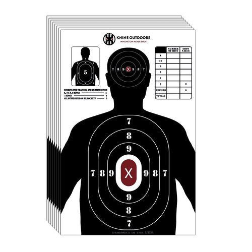 KNINE OUTDOORS Shooting Targets Paper, 17x25 inch, Bulk for Hunting, Handguns, Pistols, Rifles, Silhouette with Red Bullseye, Black Design (25 Pack)