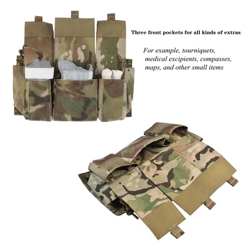 Elastic Quadruple Pack Mag Pouch Tactical Magazine Pouch with Utility Pouch Hook-and-Loop on The Back (CP)