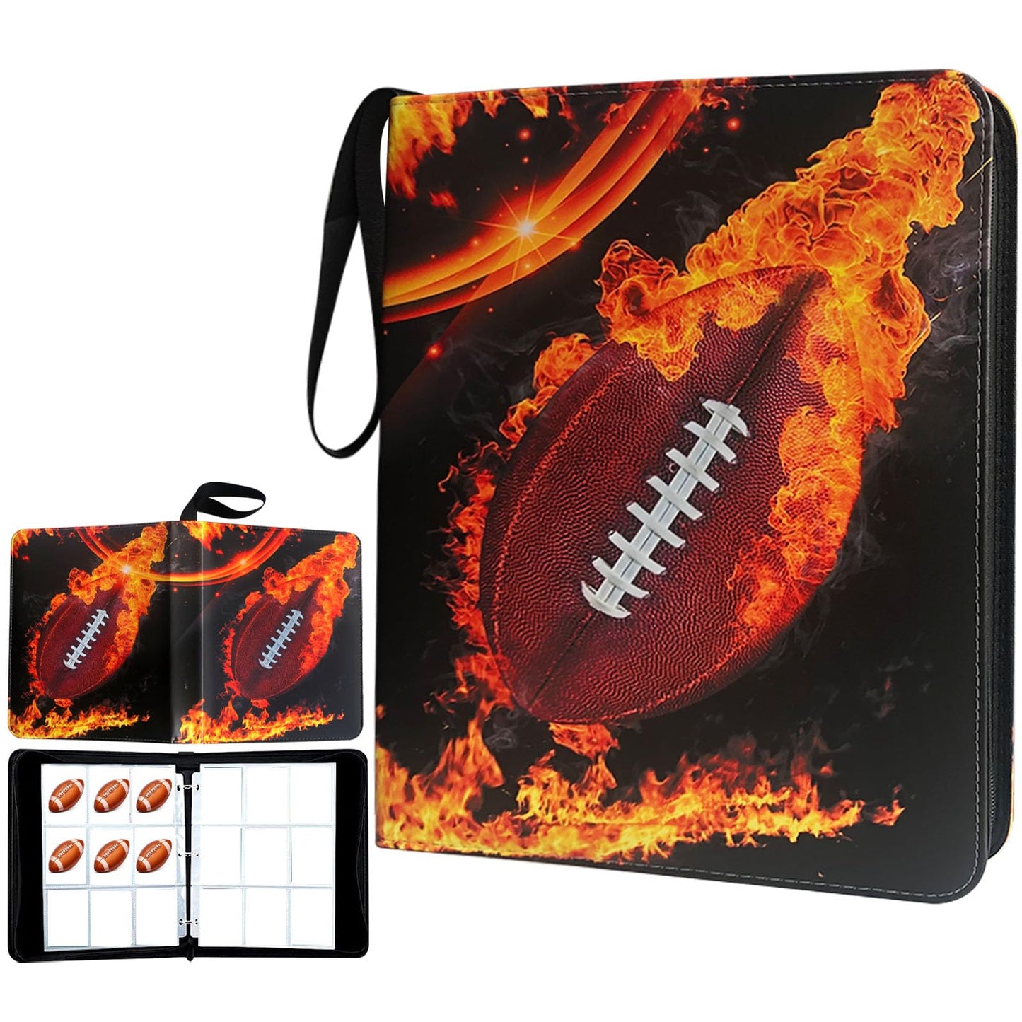 Football Card Binder 900 Pockets, Trading Card Binder Holder with 50 Removable Sleeves Fits 900 Sport Cards, Football Card Gifts Collector Album with Zipper Storage Display Case