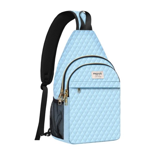 MOSISO Sling Backpack, Rhombus Quilted Crossbody Bag with Front Pockets Casual Chest Shoulder Travel Hiking Daypack Bag, Air Blue