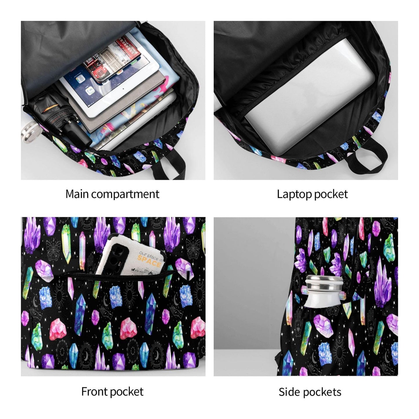 ACDRUING Colorful Crystals Waterproof Backpack Adjustable Shoulder Straps Bag Large Capacity Casual Daypack Bookbag For Travel Work