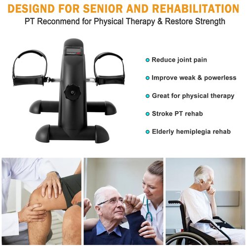 GOREDI Under Desk Bike Pedal Exerciser, Portable Mini Exercise Bike with LCD Display for Home/Office, Desk Cycle for Leg/Arm with Handle, Leg Exerciser While Sitting for Seniors
