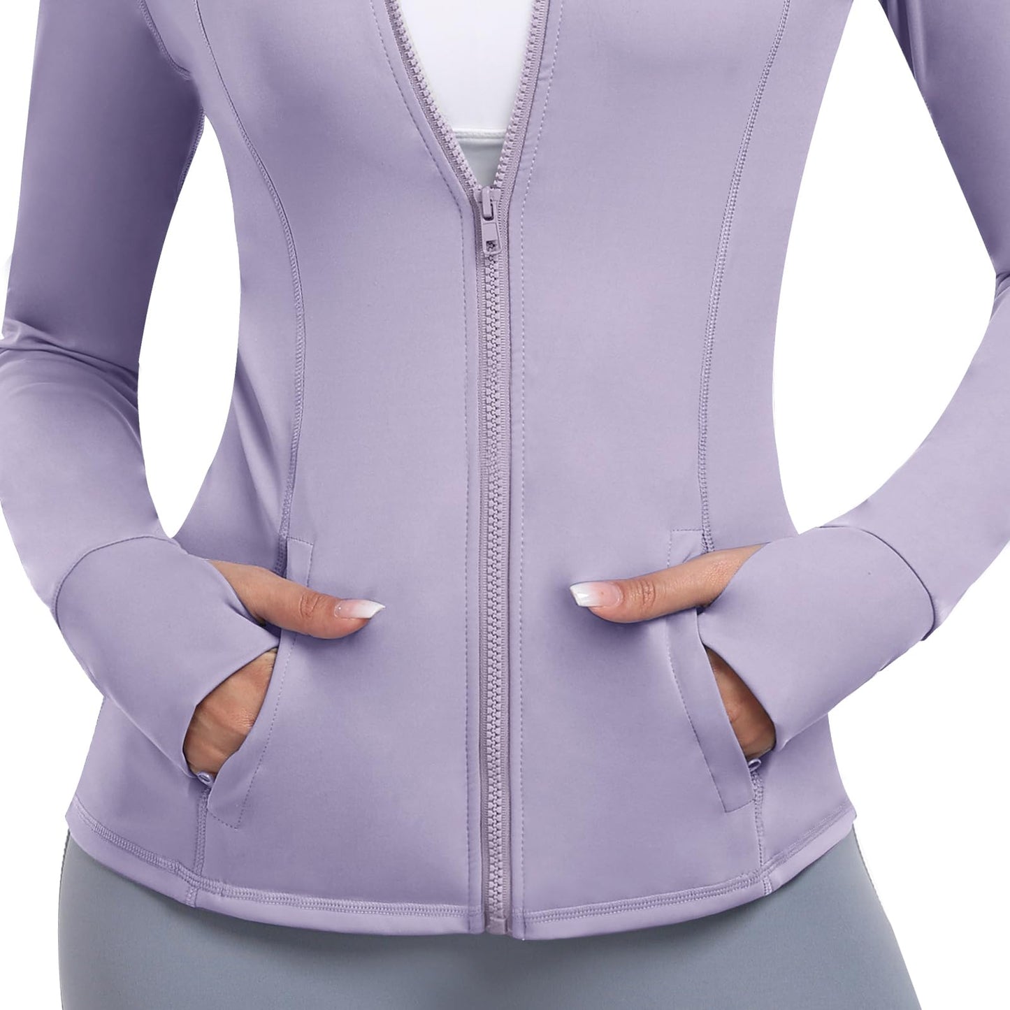 Cighay Women's Athletic Full Zip Lightweight Workout Jacket With Pockets Running Slim Fit Yoga Sportwear With Thumb Holes
